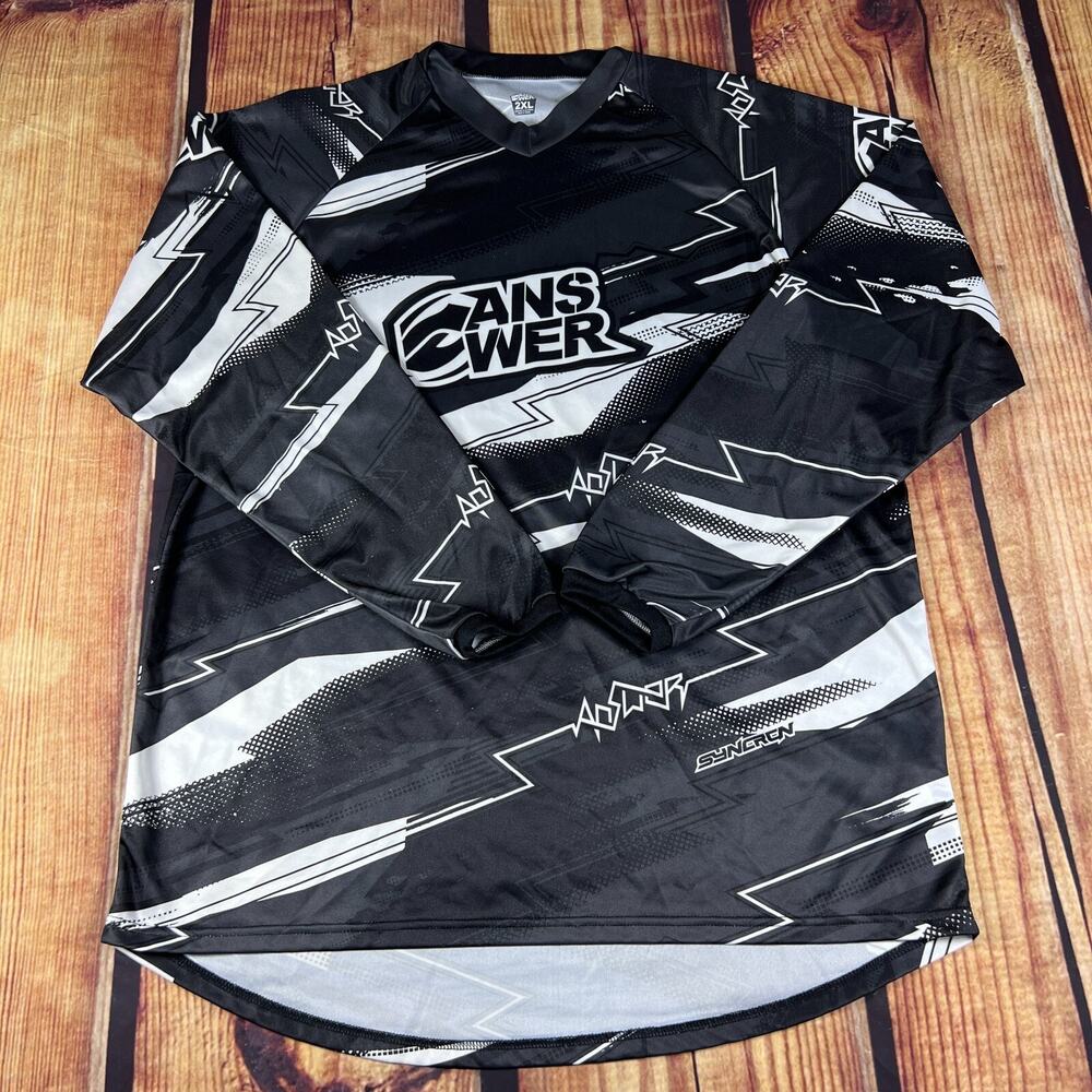 Answer Racing Jersey Mens 2XL Black White Motocross Shirt Y2K Vintage Spell Out
